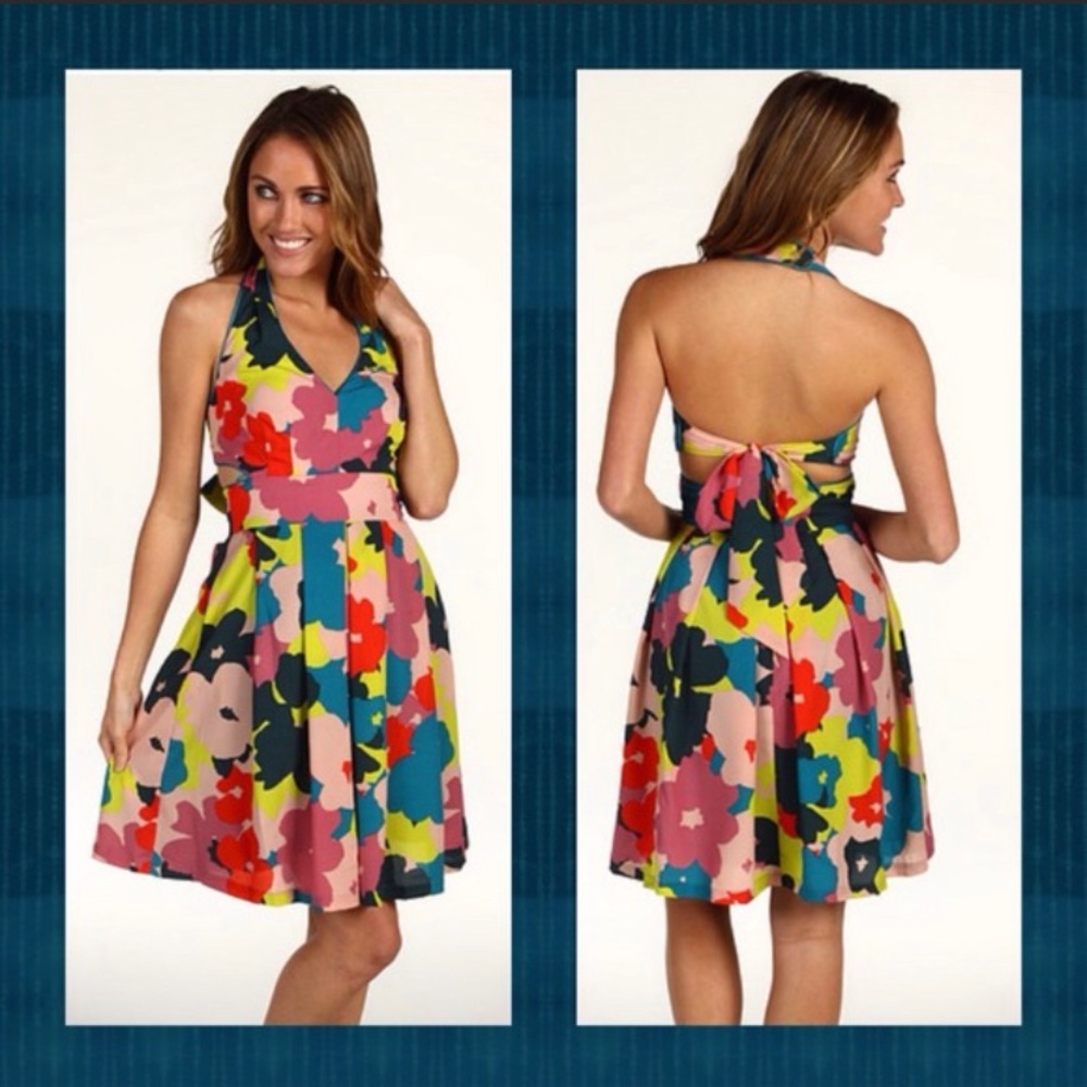 Jessica Simpson Halter Fit And Flare Floral Dress